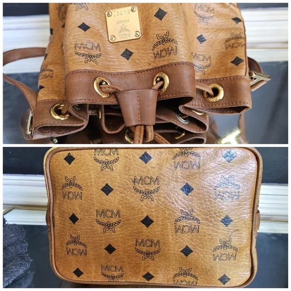 MCM Cognac Visetos Coated Canvas Heritage Drawstring Bag - Picture 11 of 13